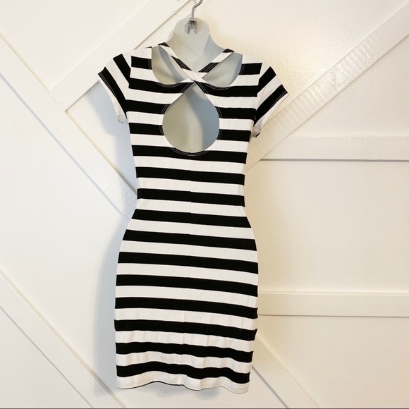 Emma & Sam Striped Mini Cutout Bodycon Dress Sz S - Picture 2 of 7